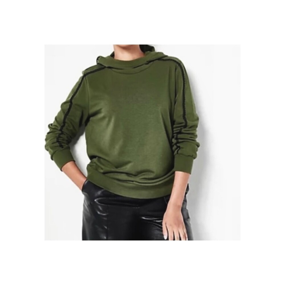 J Jason Wu Womens French‎ Terry Hoodie Size M Olive Lace Trim Outdoor Luxury